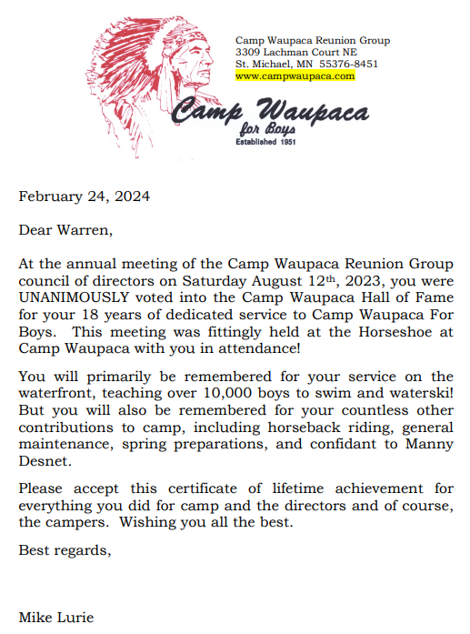 warren metzdorff hof letter